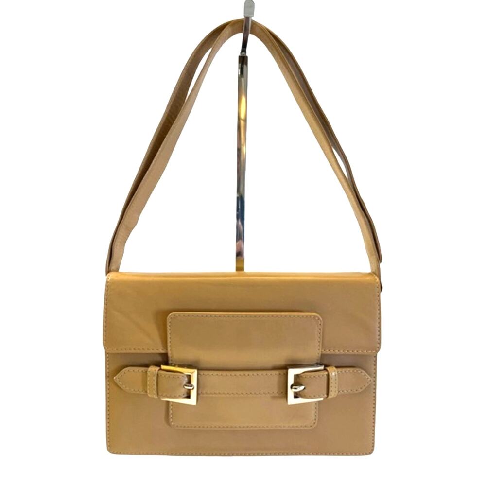 Fendi Tan Leather Baguette Shoulder Bag Buckle Flap Vintage Italy Minimalist
